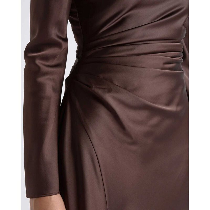 Cue Matte Satin Viscose Gathered Midi Dress image number 2